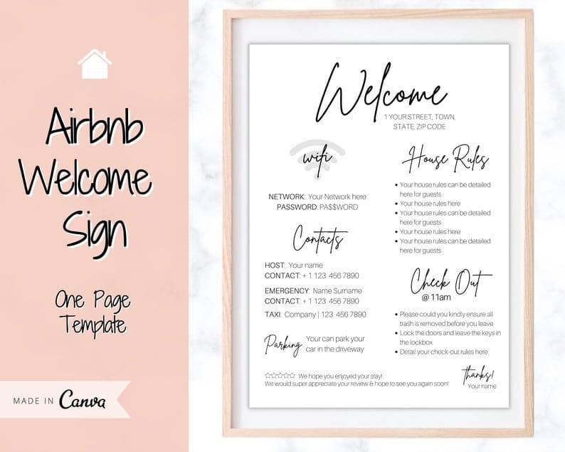 Airbnb Welcome Sign Wifi Details House Rules Template